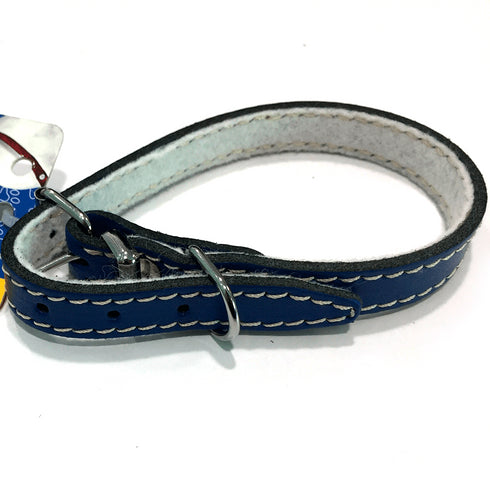 Zgarda reglabila din piele cu pasla Enjoy S Albastru 12x330mm